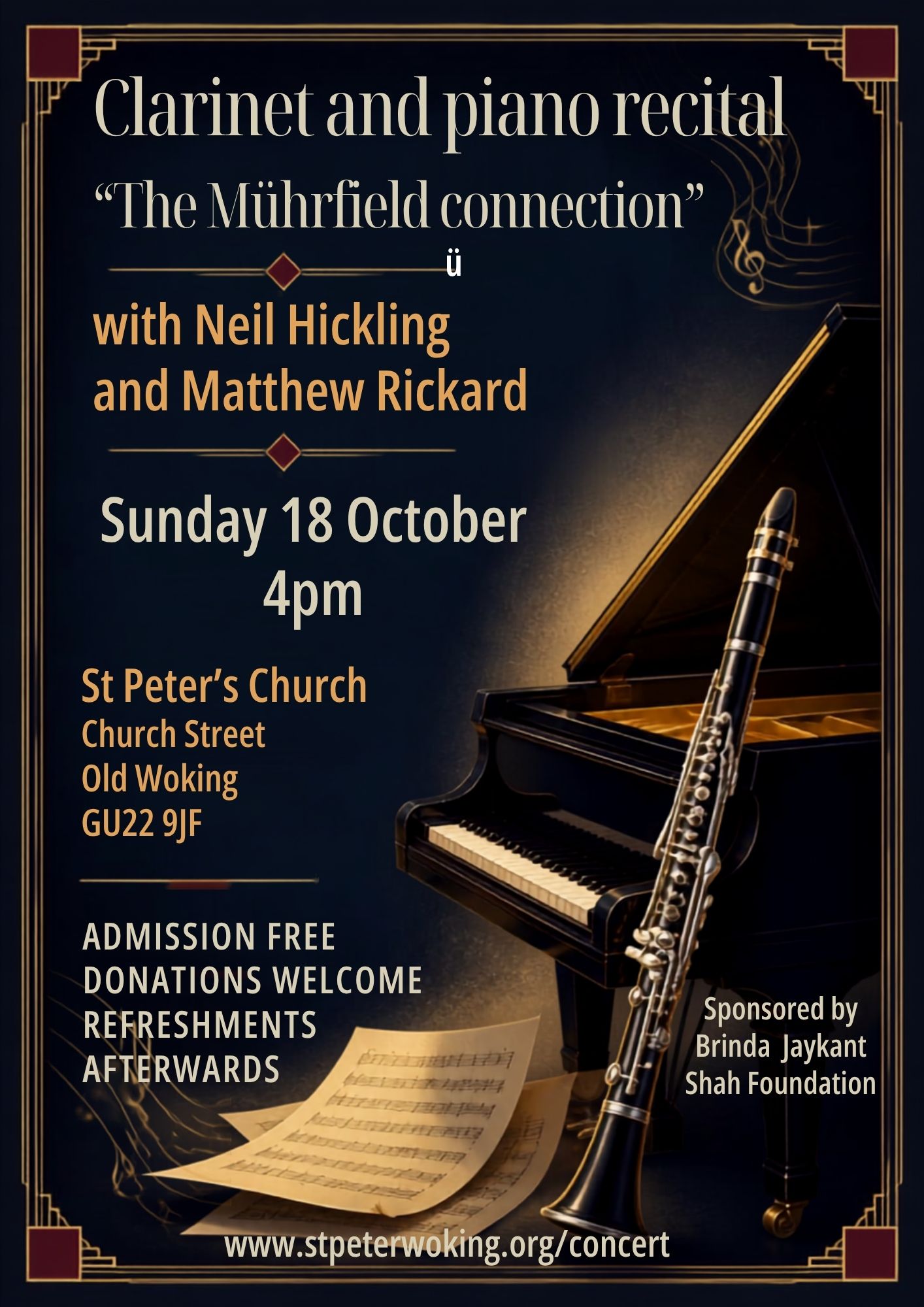 Clarinet and Piano concert - Sunday 18 October